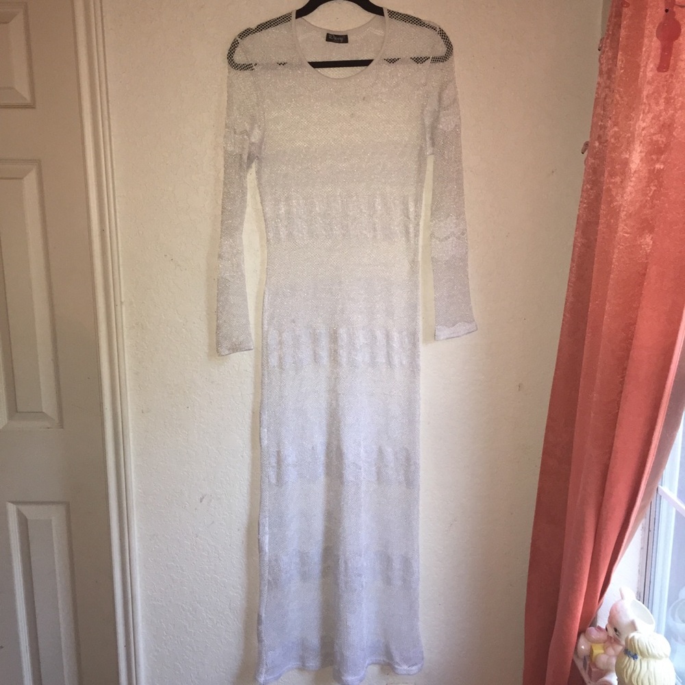 White mesh beach cover up maxi dress